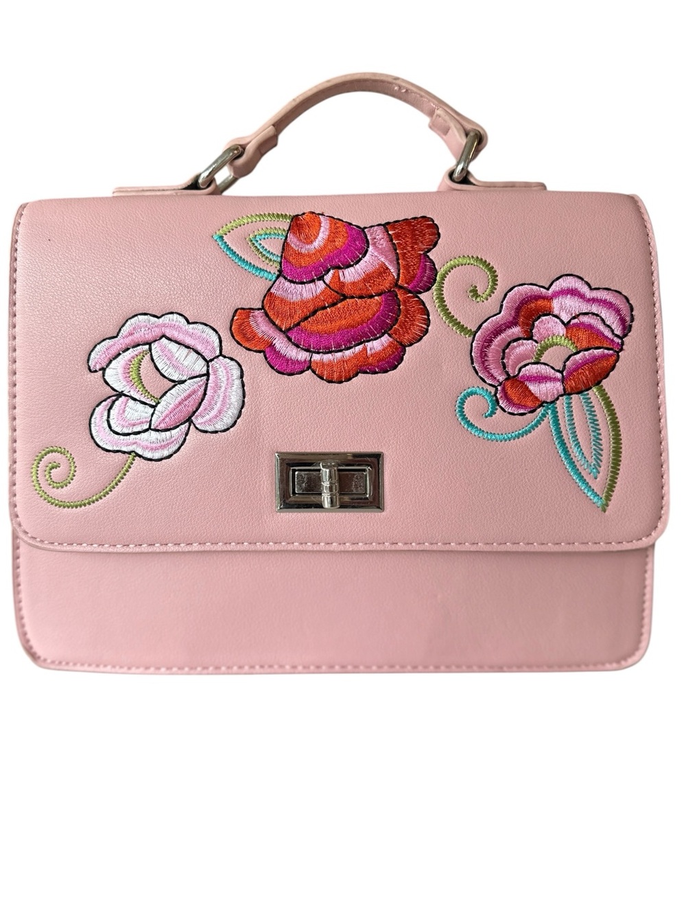 Carlos by Carlos Santana Pink Structured Satchel Handbag with Colorful Flowers